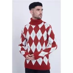 I Saw It First Red Roll Neck Check Jumper - Red