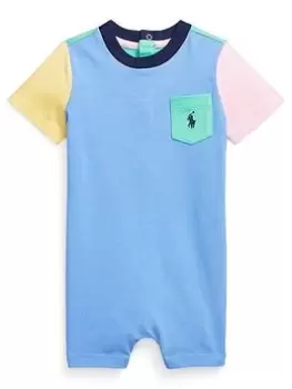 Ralph Lauren Baby Boys Colour Block One Piece Shortall Romper - Harbor Island Blue Multi, Blue, Size 3 Months