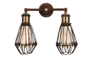 2 Light Wall Cage Light Rustic Brown, E27