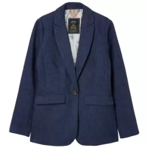 Joules Womens Bramble Recycled Wool Blazer Blue Herringbone 12