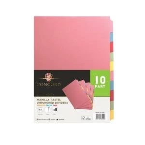 Concord Unpunched Divider 10-Part A4 Multicoloured Pack of 10 76099