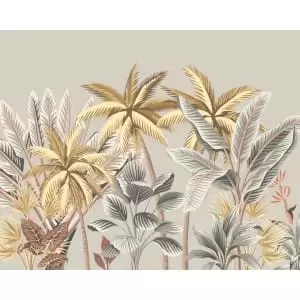 Tropical Palm Trees Grey Wall Mural - 3m x 2.4m