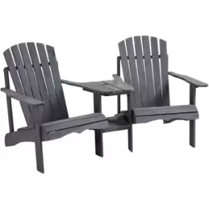 Wooden Outdoor Double Adirondack Chair w/ Center Table & Umbrella Hole - Dark Grey - Outsunny