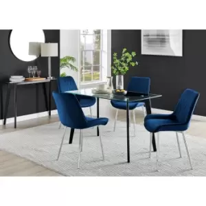 Furniture Box Malmo Glass and Black Leg Dining Table & 4 Navy Pesaro Silver Chairs