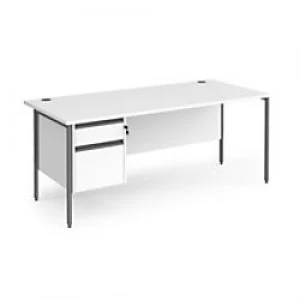 Dams International Straight Desk with White MFC Top and Graphite H-Frame Legs and 2 Lockable Drawer Pedestal Contract 25 1800 x 800 x 725mm