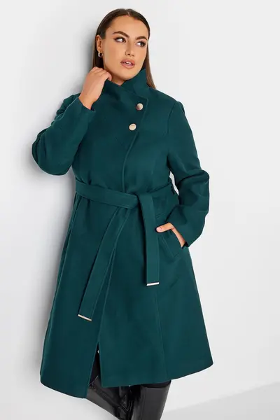 Yours Belted Military Coat Teal