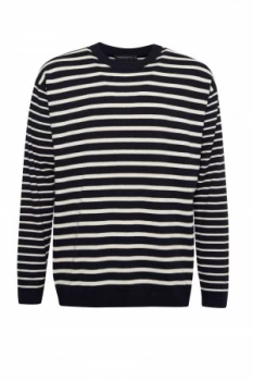 Mens French Connection Superfine Breton Stripe Knit Top Blue MarineMilk