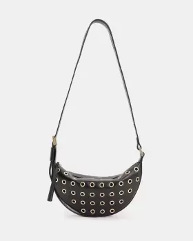 AllSaints Half Moon Leather Eyelet Crossbody Bag