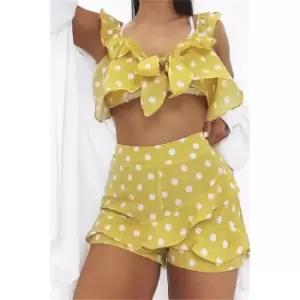 I Saw It First Yellow Polka Dot Frill Front Shorts - Yellow