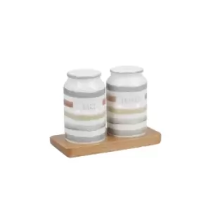 Classic Collection Vintage-Style Ceramic Salt and Pepper Shakers with Wooden Tray