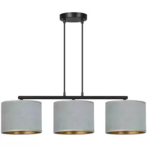 Emibig Hilde Black Bar Pendant Ceiling Light with Gray Fabric Shades, 3x E27