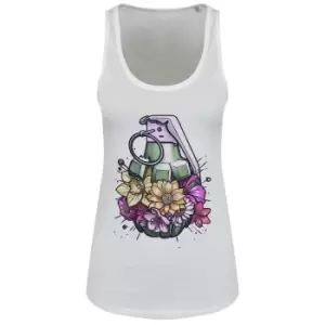 Grindstore Unorthodox Floral Grenade Ladies Floaty Tank (Large) (White)