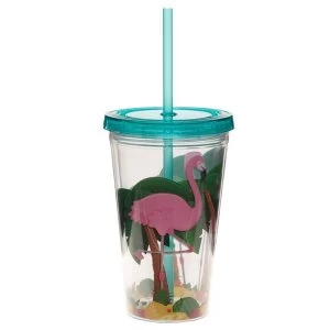 Funky Flamingo Double Walled Cup with Lid and Straw