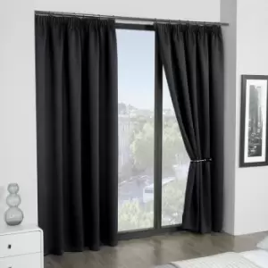 Emma Barclay Cali Thermal Woven Blackout Pencil Pleat Curtains, Black, 66 x 54 Inch