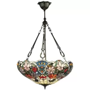 Interiors Sullivan - 3 Light Large Inverted Ceiling Pendant Dark Bronze, Tiffany glass, E27