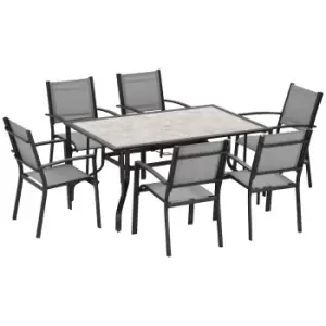 Outsunny 7pc 6 Seater Garden Dining Set, Armchairs and Table with Parasol Hole - Grey