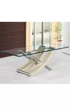 Nuovo Coffee Table, Tempered Clear Glass Top With Cross Leg