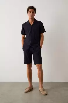 Mens Slim Fit Navy Jersey Rib Shorts