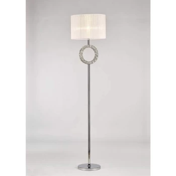 Florence round floor lamp with white shade 1 bulb polished chrome / crystal