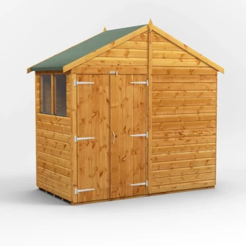 Power Sheds - 4x8 Power Apex Double Doors Garden Shed - Brown