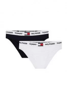 Tommy Hilfiger Girls 2 Pack Logo Bikini Briefs - White/Navy, Size Age: 12-14 Years, Women