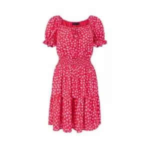 Mela Red Heart Printed Bardot Skater Dress - Red