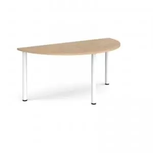 Rectangular white radial leg meeting table 1600mm x 800mm - kendal oak