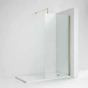 Nuie - Wet Room Screen 1850mm High x 1400mm Wide with Support Bar 8mm Glass - Brushed Brass