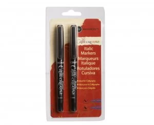 Manuscript Italic Markers Medium Extra Broad Pack of 2 Black Blk