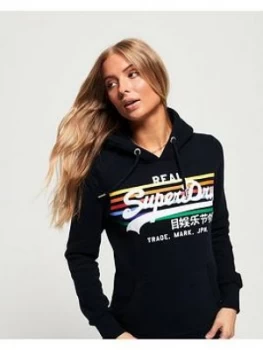 Superdry Logo Rainbow Stripe Entry Hood, Navy, Size 6, Women