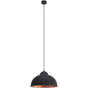 Hanging Ceiling Pendant Light Black & Copper Dome Bowl Shade 1 x 60W E27 Bulb