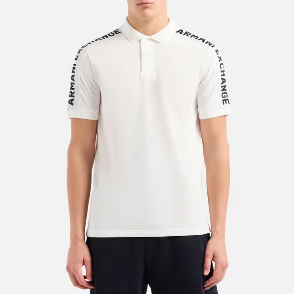 Armani Exchange Mens Tape Logo Polo Shirt - White - S White Tops male 3DZFLA-ZJM5Z-1116 S