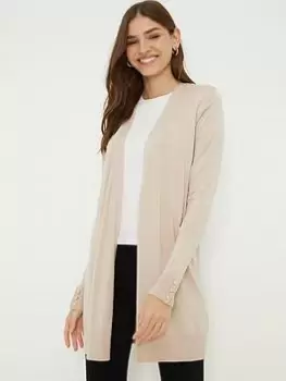 Dorothy Perkins Longline Button Cuff Cardigan - Stone, Beige, Size S, Women