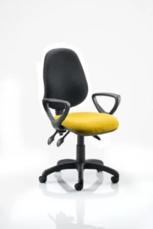 Eclipse III Lever Task Operator Chair Black Back Bespoke Seat With Loop Arms In Yellow