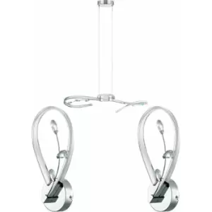 Loops - Ceiling Pendant & 2x Matching Wall Lights Chrome & Crystal Curved Arm LED Strip