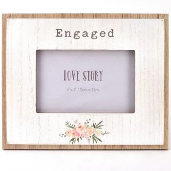 6" x 4" - Love Story Wooden Photo Frame - Engaged