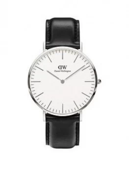 Daniel Wellington Sheffield White And Silver Detail 40Mm Dial Black Leather Strap Watch