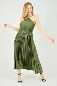 Halter Pleated 'Odyssey' Midi Dress in Green