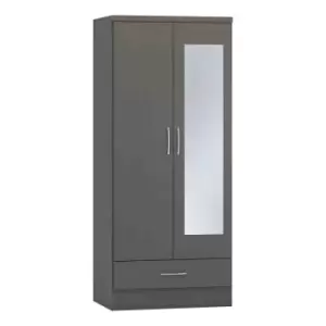 Seconique Nevada Mirrored 2 Door Wardrobe - 3D Effect Grey