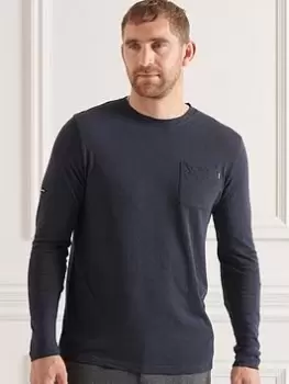 Superdry Studios Slub L/s Pocket Top, Navy Size XL Men