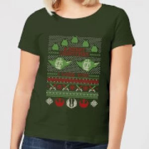 Star Wars Merry Christmas I Wish You Knit Womens Christmas T-Shirt - Forest Green - XXL