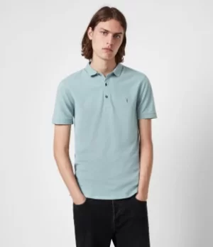 AllSaints Mens Reform Short Sleeve Polo Shirt, Moon Blue, Size: L