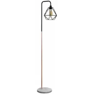 Industrial Copper Floor Lamp Metal Geometric Lampshade Solid Marble Base - Black