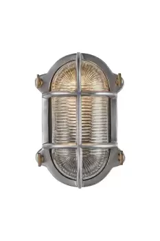 Bulkhead Outdoor & Bathroom Oval Light, 6 Inch, Gunmetal, Back Wiring, Ribbed Glass