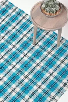 Irvine Handwoven Blue Tartan 100% Cotton Rug