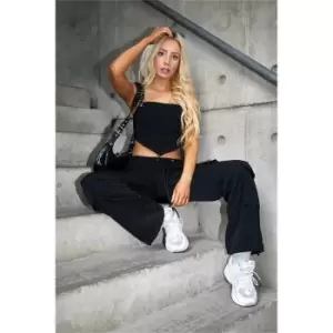 I Saw It First Black Premium Woven Hanky Hem Crop Top Co-Ord - Black