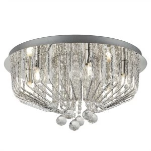 6 Light Flush Ceiling Light Chrome, Crystal Glass, G9