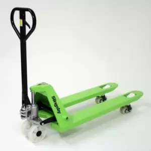 2.5 Tonne Green Pallet Truck - Euro, CHEP and UK pallet compatible - Fork height range 80mm - 200mm - Capacity 2500kg