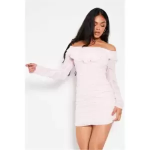 I Saw It First Baby Pink Mesh Frill Ruched Bodycon Dress - Pink