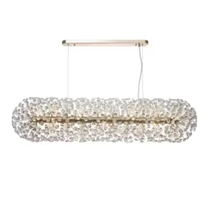 Salisbury Oblong Linear Ceiling Pendant 14 Light G9 French Gold, Crystal (44 extra sets of crystal)